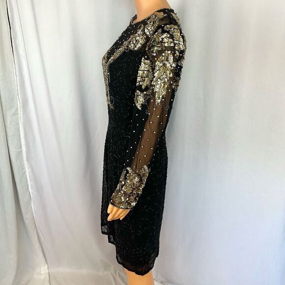 Vintage Haute Sheer Silk Sequin Coctail Dress Silver gold sequin Women’s 10 by N - Picture 4 of 14